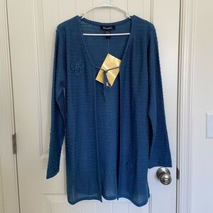 NEW Denim & Co. women’s blue tie front floral embroidered long‎ sweater small